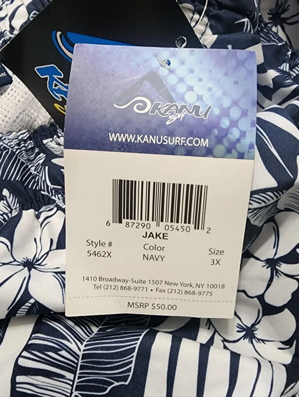 Kanu Surf Swim Trunks Shorts 3X Navy White Floral NWT